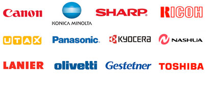Logos: canon, konica minolta, sharp, ricoh, utax, panasonic, kyocera, nashua, lanier, olivetti, gestetner, toshiba